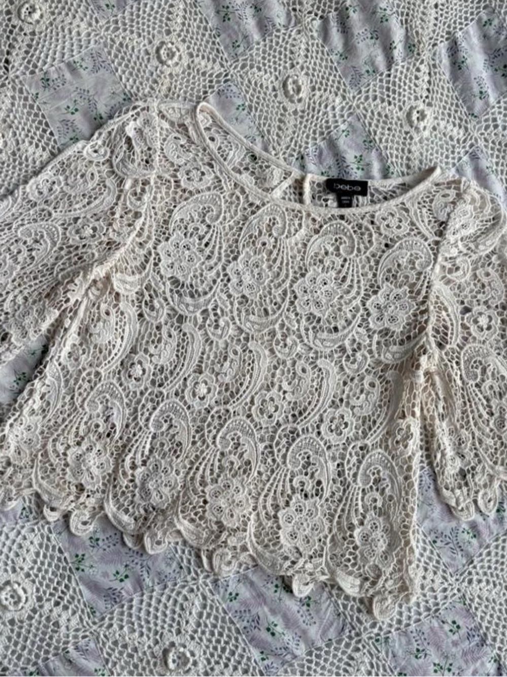 Vintage Y2K Bebe Cream Crochet Lace Top
